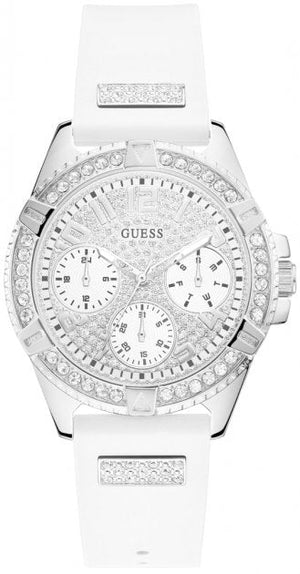 Guess Frontier Diamonds Silver Dial White Rubber Strap Watch For Women - W1160L4 Authentic Buy Shop Now