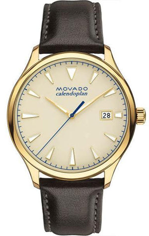 Movado Heritage Calendoplan Beige Dial Brown Leather Strap Watch for Men - 3650003 Authentic Buy Shop Now