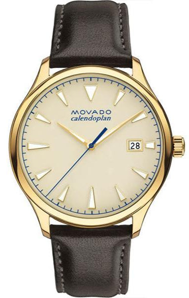 Movado Heritage Calendoplan Beige Dial Brown Leather Strap Watch for Men - 3650003 Authentic Buy Shop Now