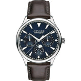 Movado Heritage Moonphase Blue Dial Brown Leather Strap Watch For Women - 3650009 Authentic Buy Shop Now