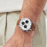 Movado Heritage Calendoplan Chronograph White Dial Brown Leather Strap Watch for Men - 3650008 Authentic Buy Shop Now