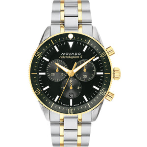 Movado Heritage Calendoplan Chronograph Green Dial Two Tone Steel Strap Watch For Men - 3650167 Authentic Buy Shop Now