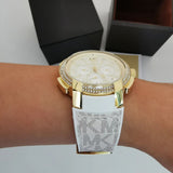 Michael Kors Sydney Quartz White Dial White Leather Strap Watch For Women - MK7221 Authentic Buy Shop Now