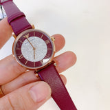 Emporio Armani Gianni T Bar Crystals Maroon Dial Maroon Leather Strap Watch for Women - AR11487 Authentic Buy Shop Now