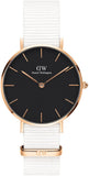 Daniel Wellington Classic Petite Dover Black Dial White NATO Strap Watch For Women - DW00100312 Authentic Buy Shop Now