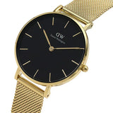 Daniel Wellington Classic Petite Black Dial Gold Mesh Bracelet Watch For Women - DW00100347 Authentic Buy Shop Now