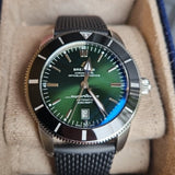 Breitling Superocean Heritage B20 Automatic 46 Green Dial Black Mesh Bracelet Watch for Men - AB2020121L1S1 Authentic Buy Shop Now