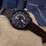 Tommy Hilfiger Denim Black Dial Brown Leather Strap Watch for Men - 1791478 Authentic Buy Shop Now