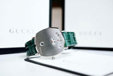 Gucci Grip Quartz Silver Dial Green Leather Strap Watch For Women - YA157404