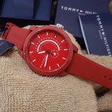 Tommy Hilfiger Denim Quartz Red Dial Red Rubber Strap Watch for Men - 1791480 Authentic Buy Shop Now