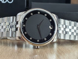 Movado Museum Diamonds Black Dial Silver Steel Strap Watch For Men - 606878 Authentic Buy Shop Now