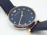 Emporio Armani Gianni T Bar Analog Blue Dial Black Leather Strap Watch For Women - AR1989 Authentic Buy Shop Now