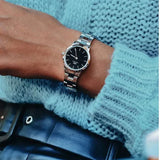 Daniel Wellington Iconic Link Black Dial Silver Steel Strap Watch For Women - DW00100206 Authentic Buy Shop Now