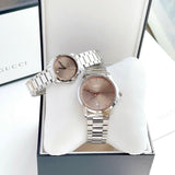 Gucci G Timeless Quartz Brown Dial Silver Steel Strap Watch for Men - YA126317 Authentic Buy Shop Now