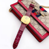 Gucci Grip Quartz Gold Dial Maroon Leather Strap Watch For Women - YA157413 Authentic Buy Shop Now