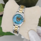 Gucci G Timeless Quartz Mother of Pearl Blue Dial Two Tone Steel Strap Watch For Women - YA1265011 Authentic Buy Shop Now