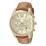 Michael Kors Lexington Chronograph Gold Dial Brown Leather Strap Watch For Men - MK8447 Authentic Buy Shop Now