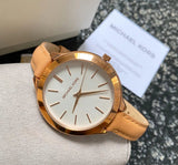 Michael Kors Runway Slim Quartz White Dial Beige Leather Strap Watch For Women - MK2284 Authentic Buy Shop Now