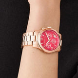 Michael Kors Runway Chronograph Pink Dial Rose Gold Steel Strap Watch For Women - MK7352 Authentic Buy Shop Now