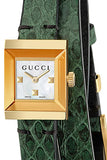 Gucci G Frame Double Mother of Pearl Dial Green Leather Strap Watch For Women - YA128525 Authentic Buy Shop Now