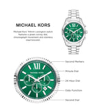 Michael Kors Lexington Chronograph Green Dial Silver Steel Strap Watch for Women - MK9152 Authentic Buy Shop Now