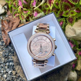 Michael Kors Parker Chronograph Rose Gold Dial Two Tone Steel Strap Watch For Women - MK6832 Authentic Buy Shop Now