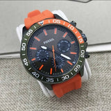 Fossil Bannon Chronograph Grey Dial Orange Silicone Strap Watch for Men - BQ2500 Authentic Buy Shop Now