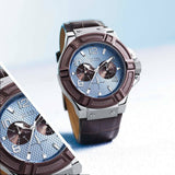 Guess Rigor Analogue Quartz Blue Dial Brown Leather Strap Watch For Men - W0040G10 Authentic Buy Shop Now