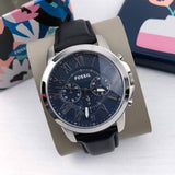 Fossil Grant Chronograph Blue Dial Black Leather Strap Watch for Men - FS4990 Authentic Buy Shop Now