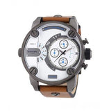 Diesel SBA Dual Time Chronograph White Dial Brown Leather Strap Watch For Men - DZ7269 Authentic Buy Shop Now