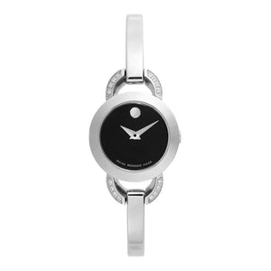 Movado Rondiro Diamonds Black Dial Silver Steel Strap Watch For Women - 0606798 Authentic Buy Shop Now