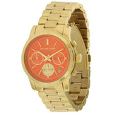 Michael Kors Runway Chronograph Orange Dial Gold Steep Strap Watch For Women - MK6162 Authentic Buy Shop Now