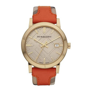 Burberry The City Gold Dial Orange Leather Strap Watch for Women - BU9016 Authentic Buy Shop Now