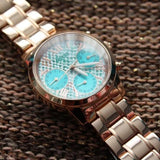 Guess Mini Sunrise Multi Function Analog Turquoise Dial Rose Gold Steel Strap Watch For Women - W0448L8 Authentic Buy Shop Now