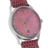 Gucci G-Timeless Pink Mother of Pearl Dial Pink Leather Strap Watch For Women - YA126586 Authentic Buy Shop Now
