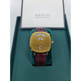 Gucci Grip Quartz Yellow Gold Dial Maroon Leather Strap Watch For Women - YA157405 Authentic Buy Shop Now