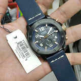 Fossil Modern Machine Chronograph Black Dial Blue Leather Strap Watch for Men - FS5066 Authentic Buy Shop Now