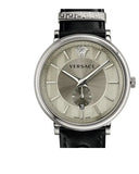 Versace V-Circle Black Manifesto Courage Quartz Silver Dial Black Leather Strap Watch for Men - VBQ080017 Authentic Buy Shop Now