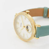 Fossil Jacqueline Analog Moonphase Mother of Pearl White Dial Green Leather Strap Watch for Women - ES5168 Authentic Buy Shop Now