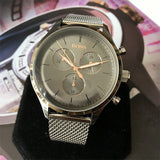 Hugo Boss Companion Chronograph Grey Dial Silver Mesh Bracelet Watch For Men - 1513549 Authentic Buy Shop Now