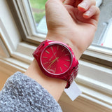 Michael Kors Slim Runway Red Dial Red Steel Strap Watch For Women - MK3895 Authentic Buy Shop Now