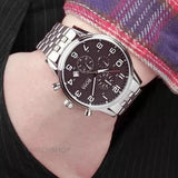 Hugo Boss Aeroliner Chronograph Black Dial Silver Steel Strap Watch For Men - 1512446 Authentic Buy Shop Now