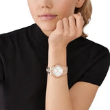 Michael Kors Lennox Three Hand Silver Dial Rose Gold Steel Strap Watch For Women - MK7279 Authentic Buy Shop Now