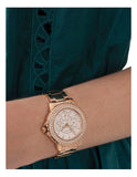 Guess Crown Jewel Multifunction Diamonds White Dial Rose Gold Steel Strap Watch For Women - GW0410L3
