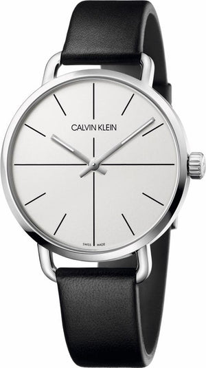 Calvin Klein Even Silver Dial Black Leather Strap Watch for Men - K7B211CY Authentic Buy Shop Now