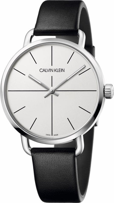 Calvin Klein Even Silver Dial Black Leather Strap Watch for Men - K7B211CY Authentic Buy Shop Now