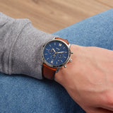 Fossil Neutra Chronograph Blue Dial Brown Leather Strap Watch for Men - FS5453 Authentic Buy Shop Now