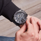Diesel Mega Chief Chronograph Grey Dial Grey Steel Strap Watch for Men - DZ4282 Authentic Buy Shop Now
