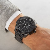 Diesel Mega Chief Chronograph Black Dial Black Steel Strap Watch For Men - DZ4283 Authentic Buy Shop Now