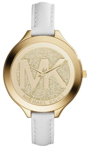 Michael Kors Slim Runway Quartz Gold Dial White Leather Strap Watch For Women - MK2389 Authentic Buy Shop Now